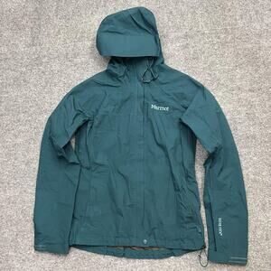 Marmot Jacket Womens XS Green Gore Tex Hooded Waterproof Shell Rain Coat Outdoor